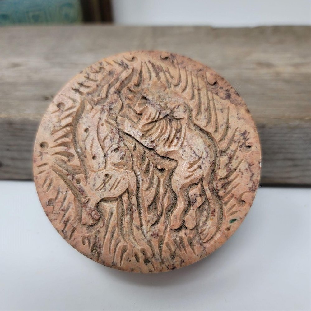 Soap Stone Trinket Box Carved with Lions